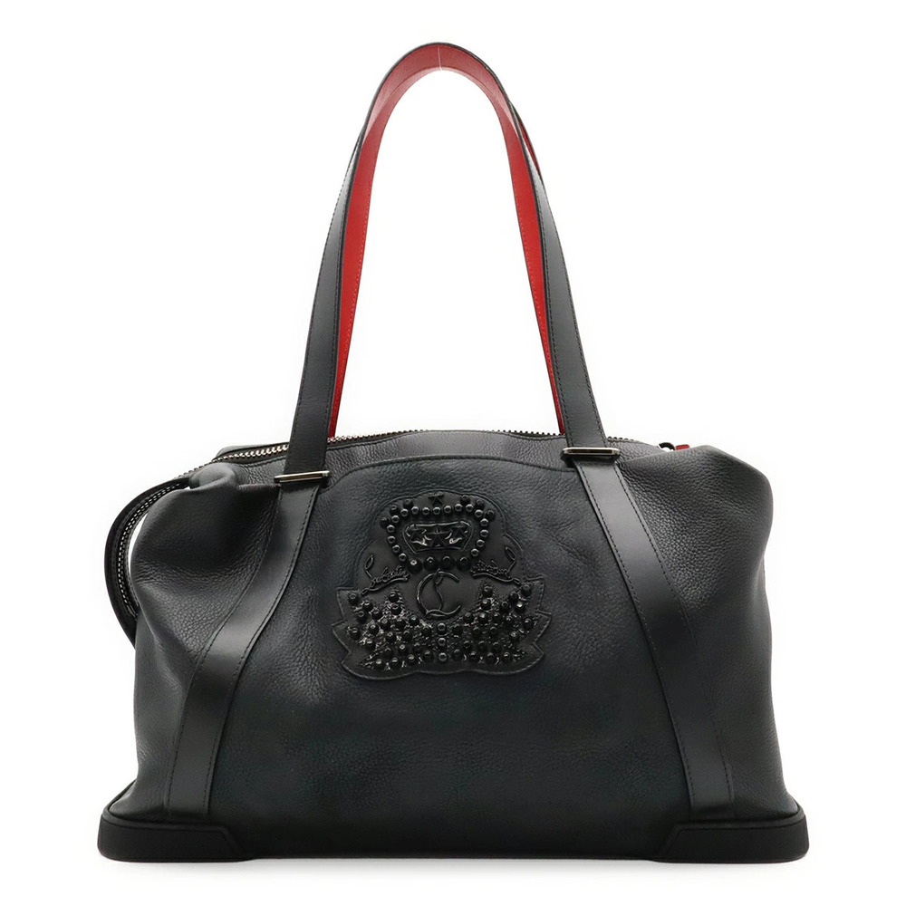 Christian Louboutin Damon Boston Bag Shoulder Leather Studded Black Red